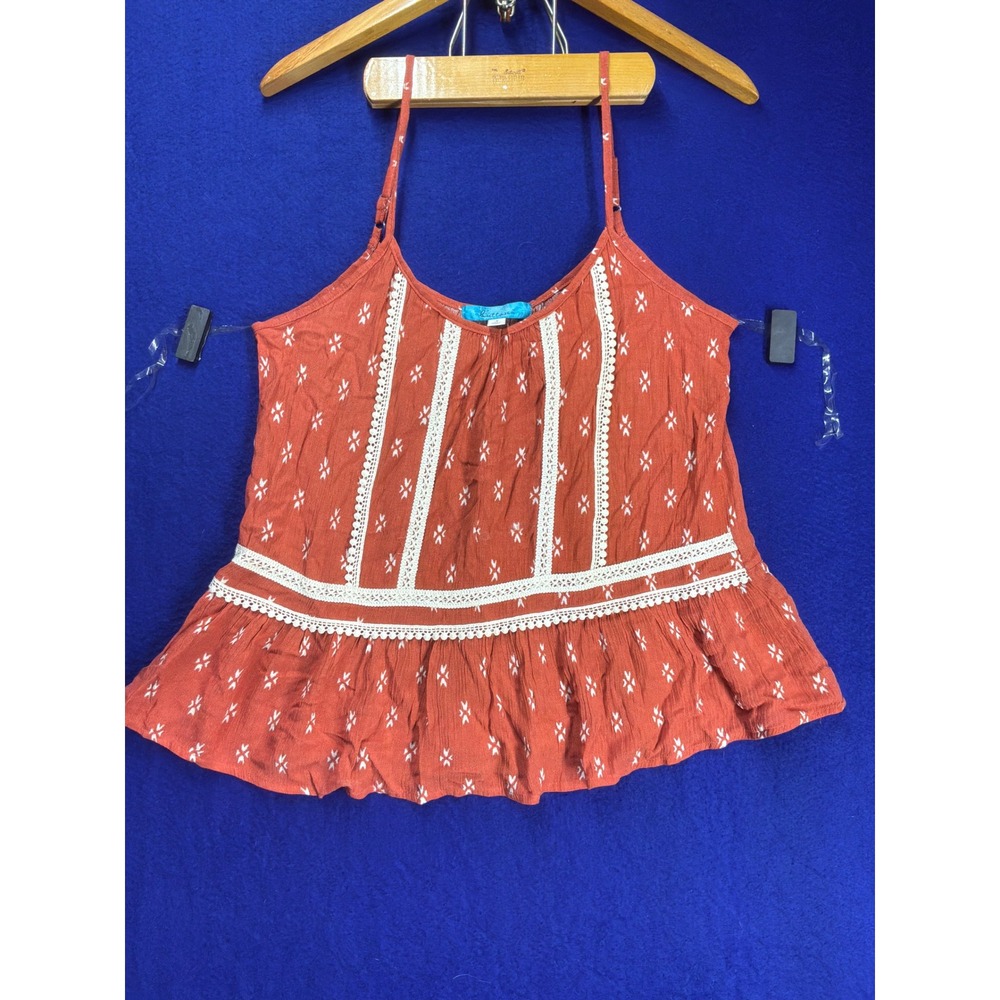 Cottagecore Womens Buttons Camisole Top S Rust Orange Boho Lace Peplum Tank